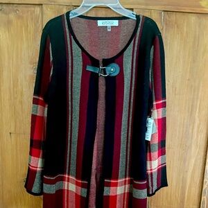 NWT Kasper Red Fire Combo Plaid Knit Duster S